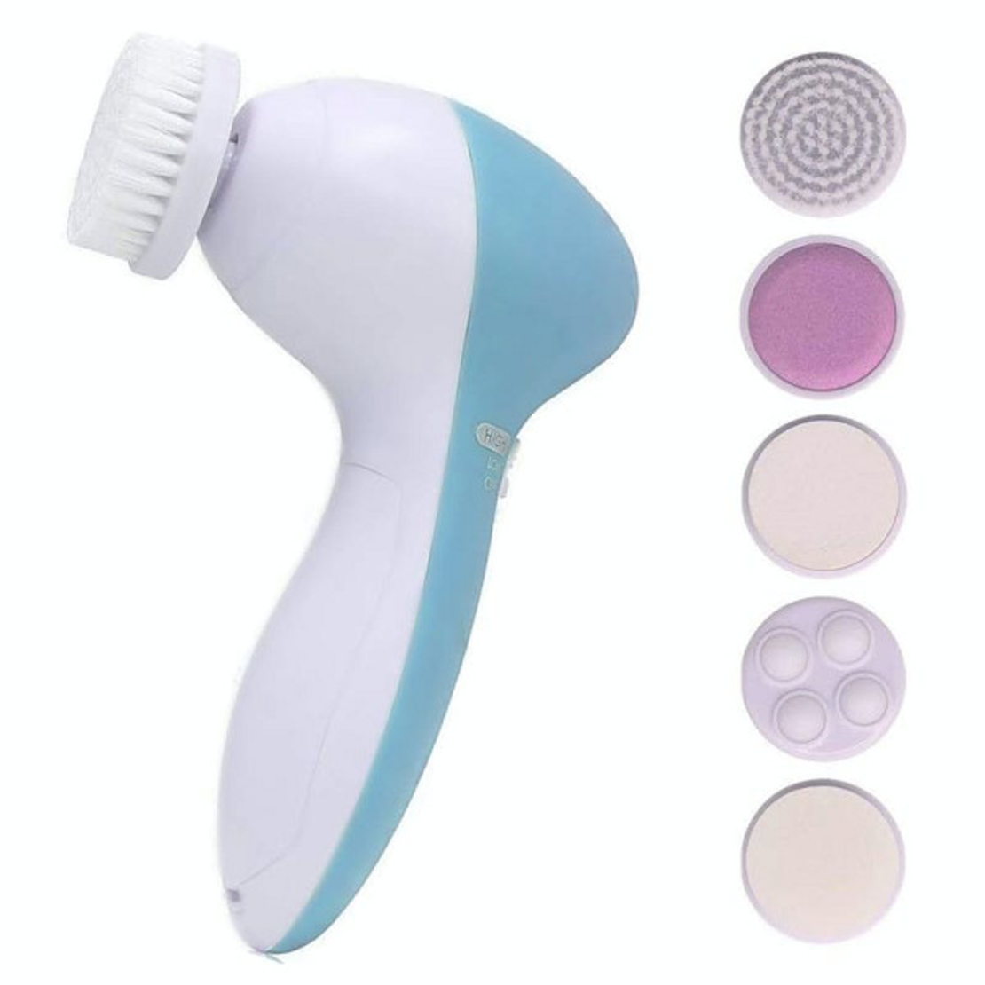Perie electrica de curatare faciala, Eleganza, 5 capete, 135 x 85 x 50 mm, Alb/Albastru