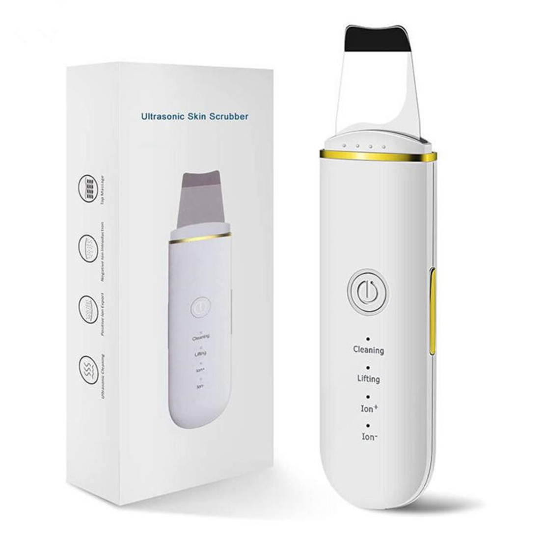 Aparat de curatare faciala cu ultrasunete, Neo™ Skin®, lifting ten, skin scrubber, spatula indepartare puncte negre, hidratare, peeling, Alb
