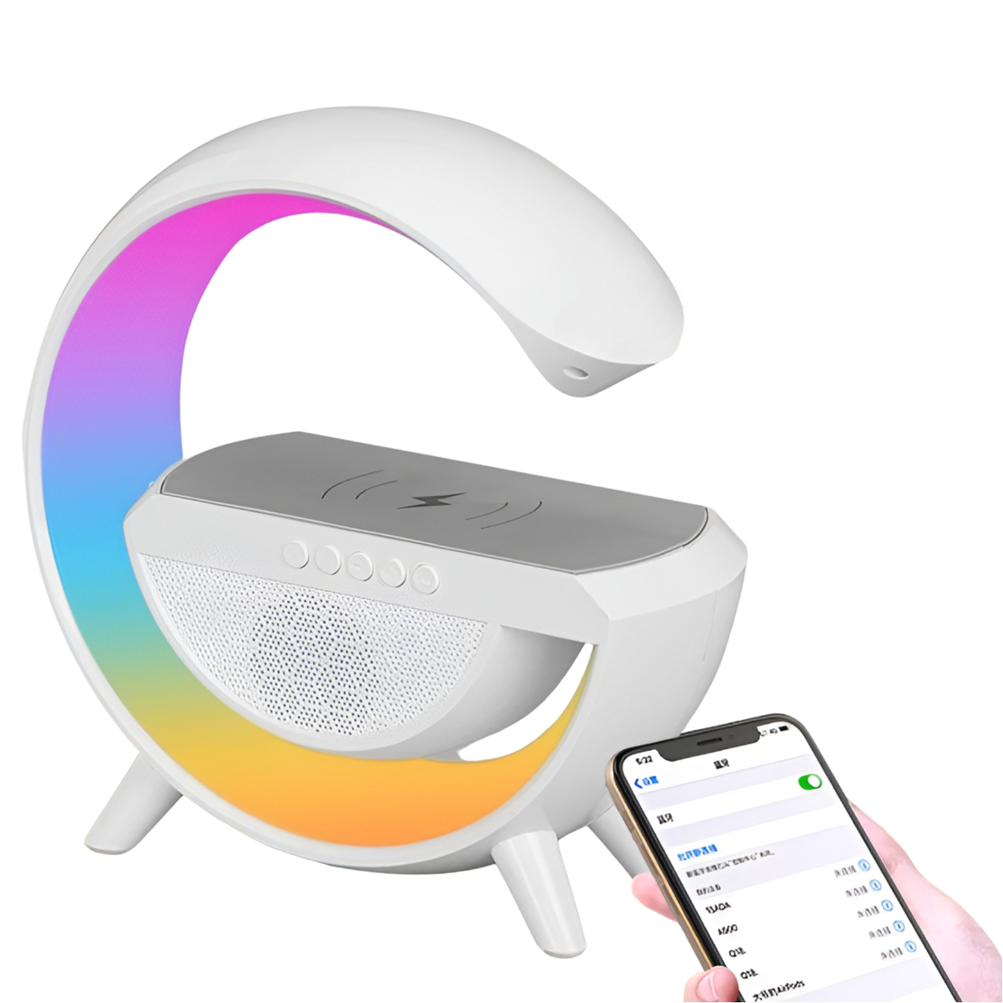 Lampa 3 in 1 RGB Neo™, Fast Charging Wireless, Speaker, Bluetooth, Lumini Ambientale, Alba