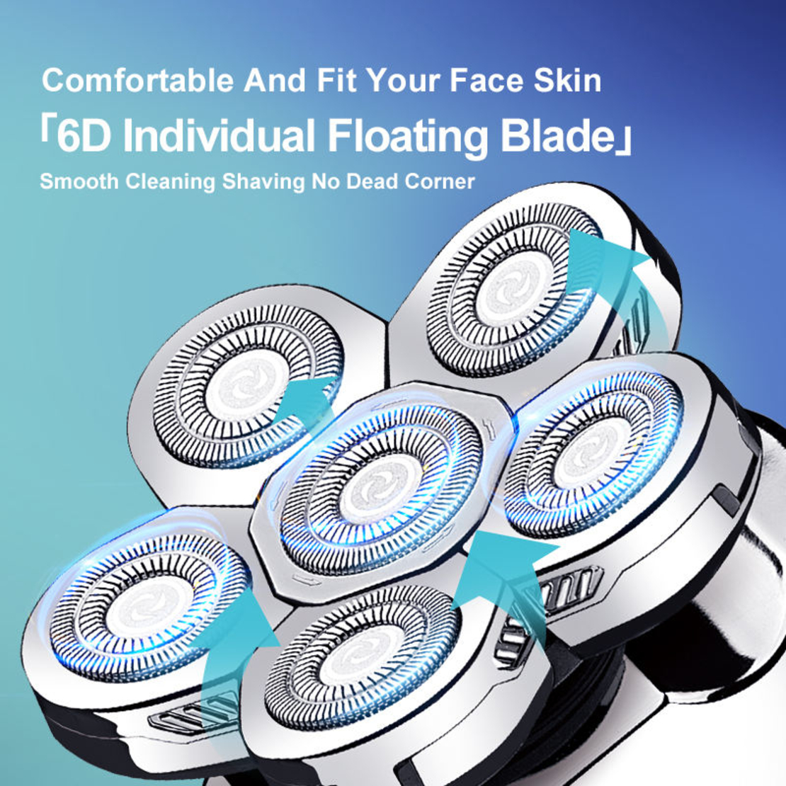 Aparat de ras electric 6D, Neo™ 6 Blade Samurai®, multifunctional, fara fir, incarcare USB, 100% rezistent la apa, 6 lame independente, usor de curatat, sistem 6 in 1, Silver