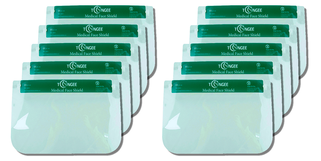 Set 10 Viziere Profesionale de protectie faciala reutilizabile, foarte usoare, comode, din plastic cu suport burete pe frunte, 33x22 cm, Neo Green Guard