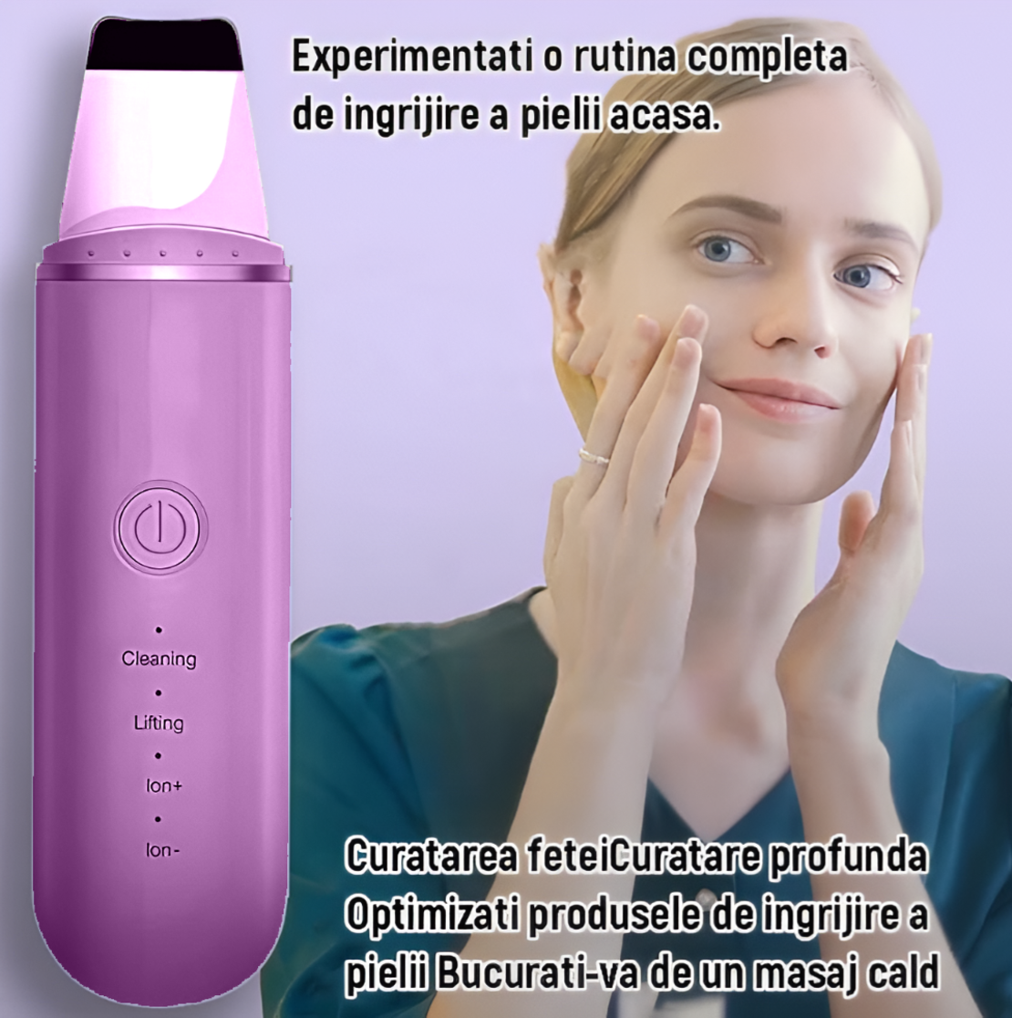Aparat de curatare faciala cu ultrasunete NEO™, lifting ten, skin scrubber, indepartare puncte negre, hidratare, peeling, Mov