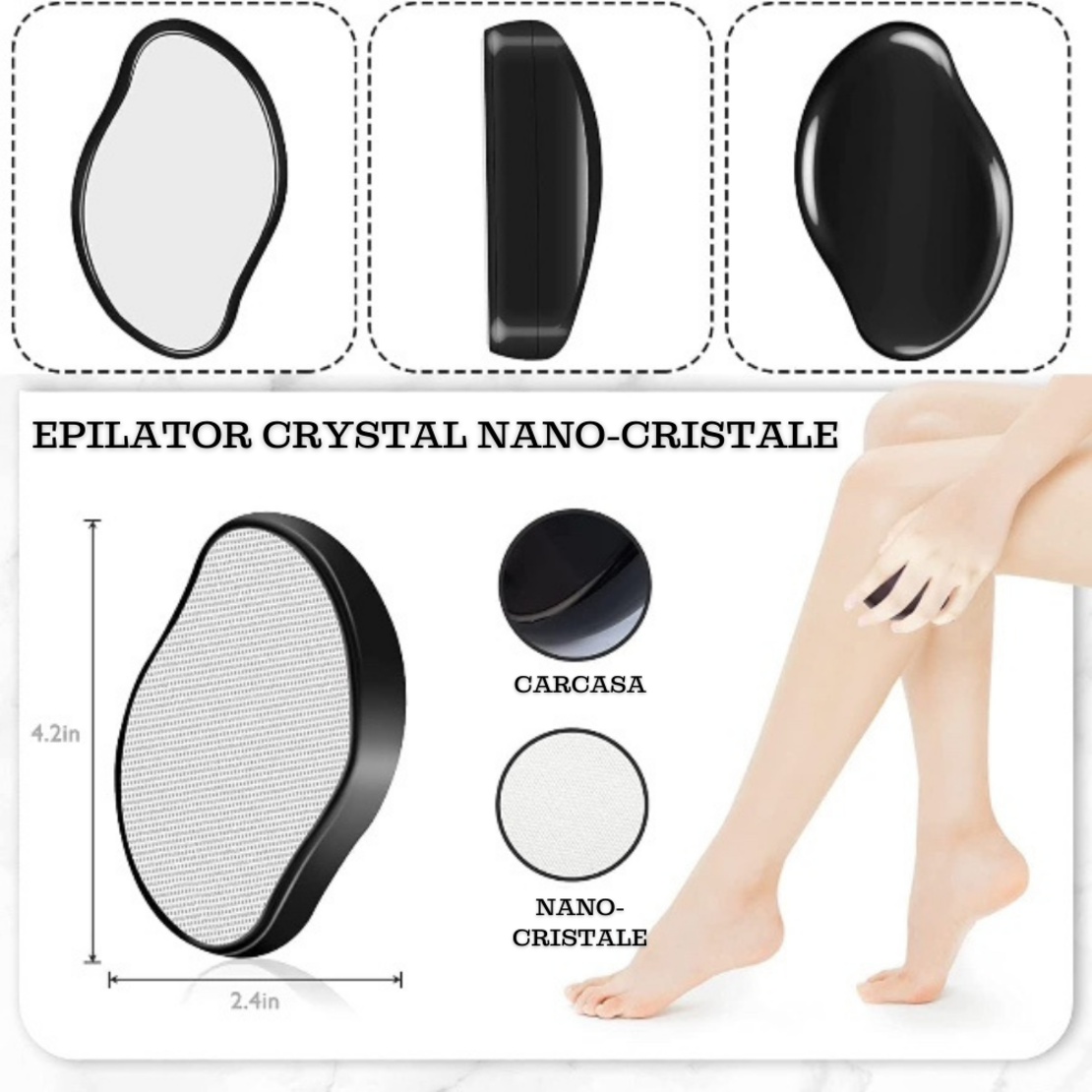 Epilator cu Cristale, Prin Frecare, Fara Durere, Intretinere Usoara, Reutilizabil, Portabil, Negru