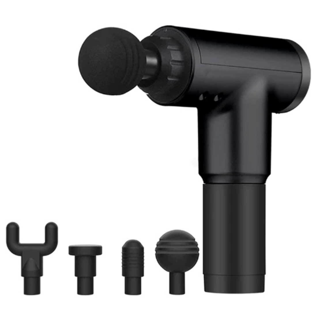 Aparat de Masaj Profesional, cu 4 capete interschimbabile si 6 trepte de intensitate, Neo™ Professional Gun®, pentru dureri musculare, reumatice, anticelulitic, Negru