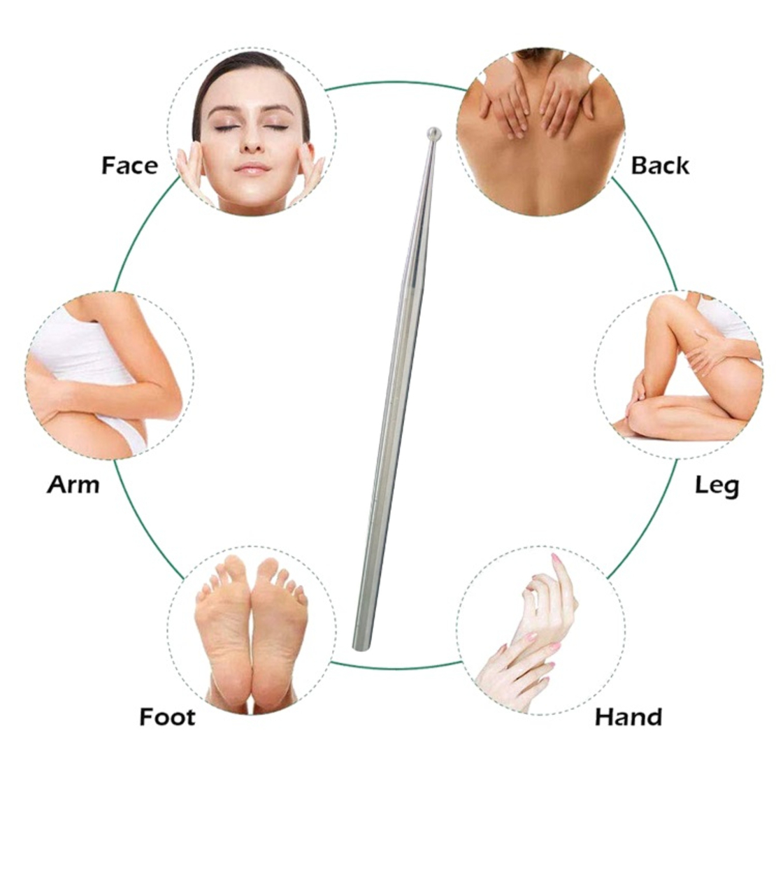 Dispozitiv Masaj si ingrijire Faciala Pin Neo™ tip tija metalica, pentru rejuvenare faciala si reflexologie/masaj facial, otel inoxidabil