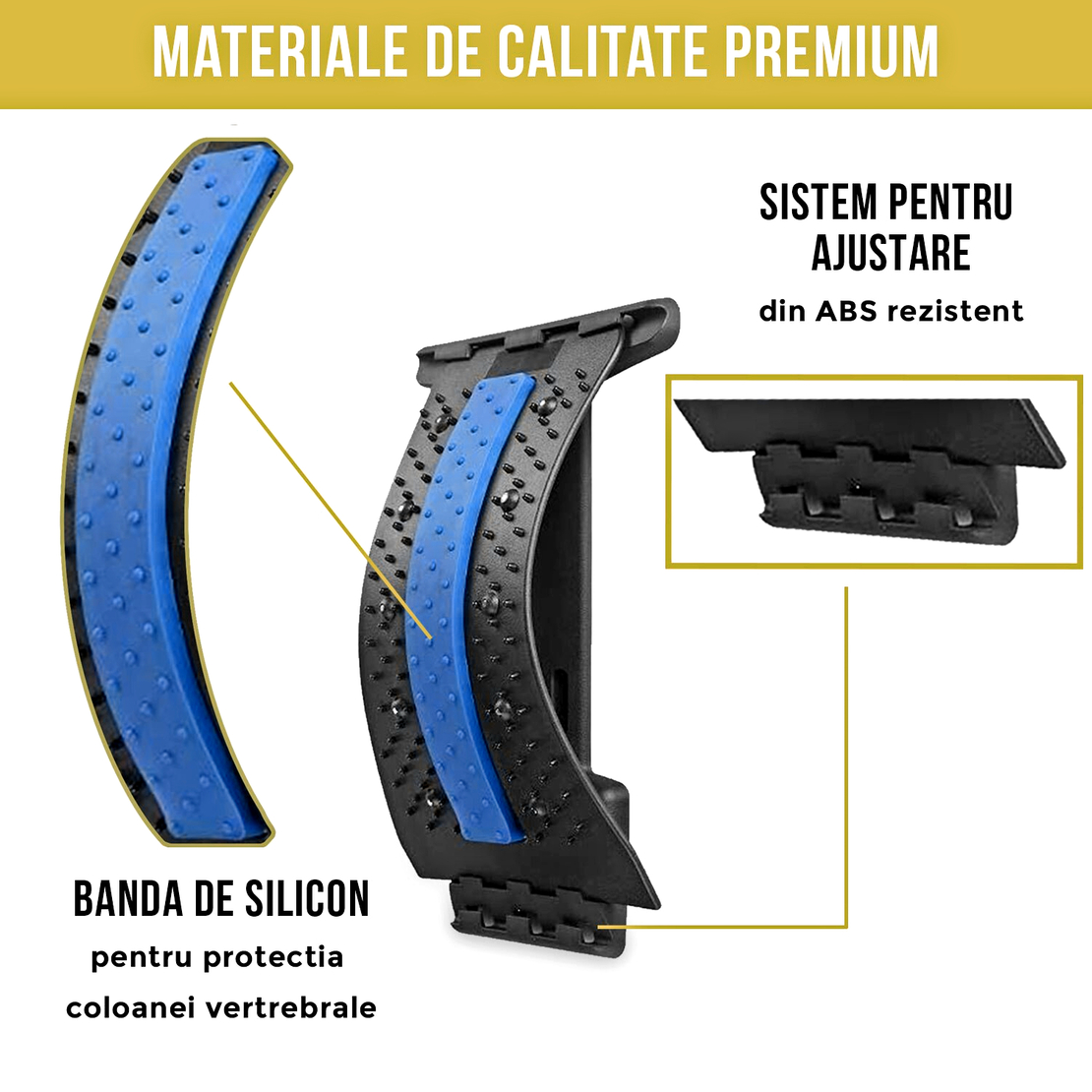Dispozitiv de Masaj Lombar si Stretching Neo™ cu Functie de Presopunctura si Stretching maxim 150 kg, Albastru