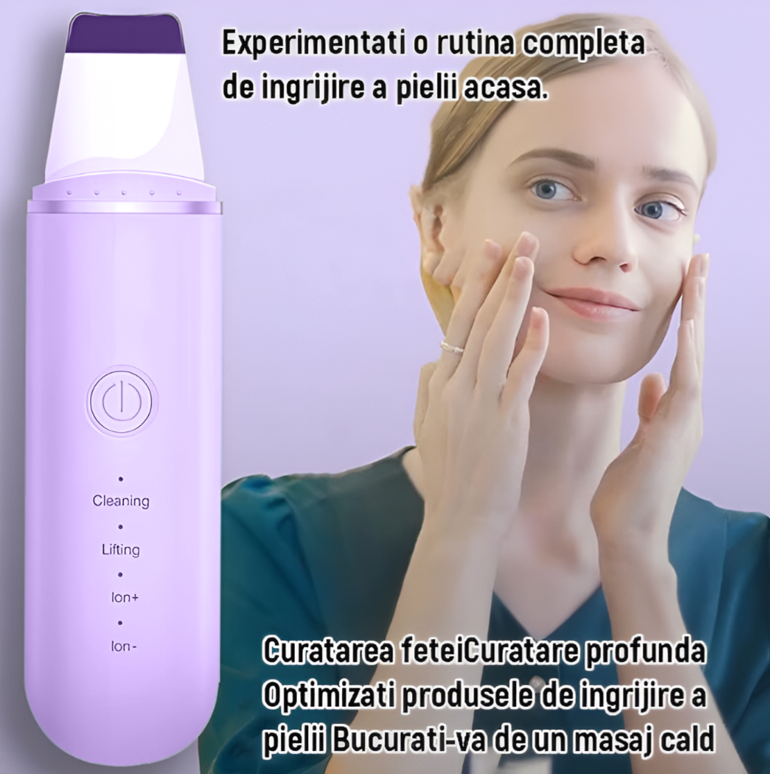 Aparat de curatare faciala cu ultrasunete NEO™, lifting ten, skin scrubber, indepartare puncte negre, hidratare, peeling, Lila