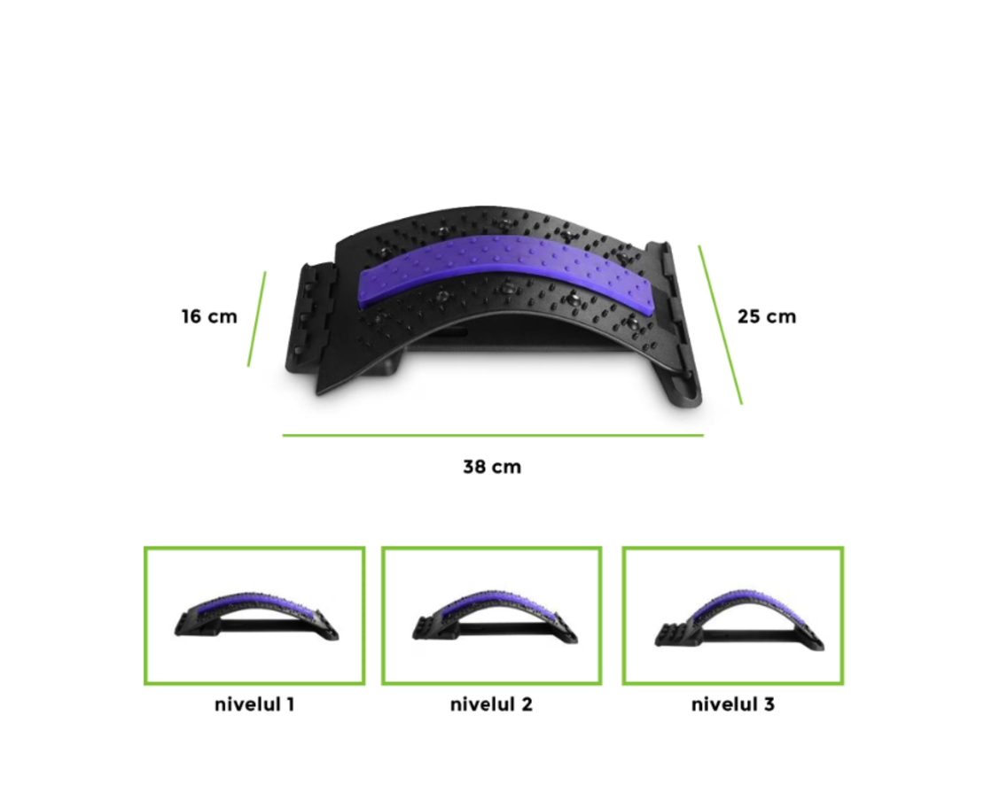 Dispozitiv Ortopedic NEO™ 3in1, pentru Suportul, Intinderea, Masajul si Relaxarea Zonei Lombare, Albastru