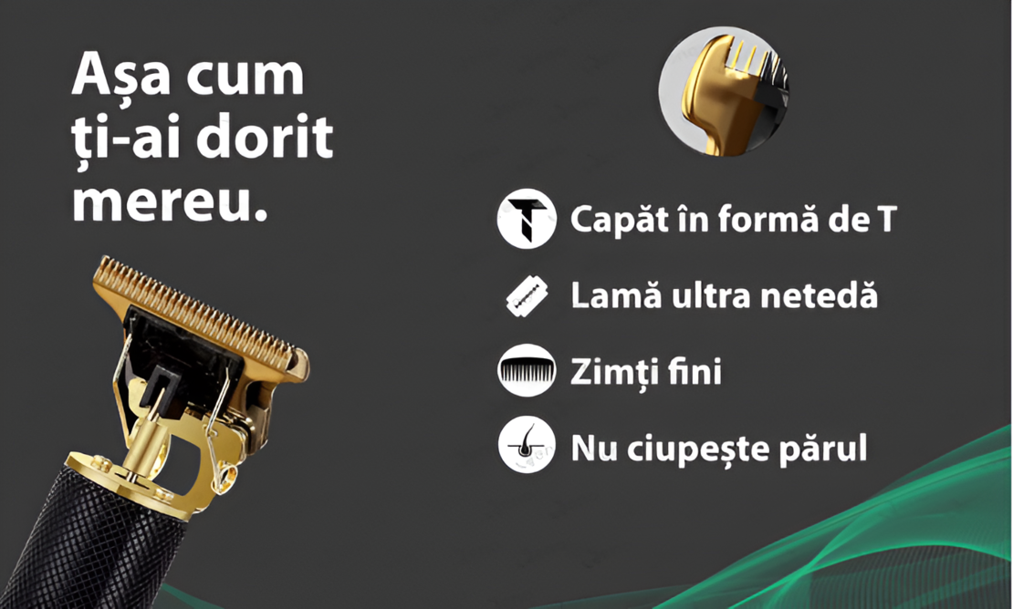 Masina de Tuns Profesionala pentru Barba si Contur, Fara Fir, Cu Lame din Otel Inoxidabil si Incarcare USB, Setari de 1.5mm, 3mm, 6mm si 9mm, Neagra, Neo™