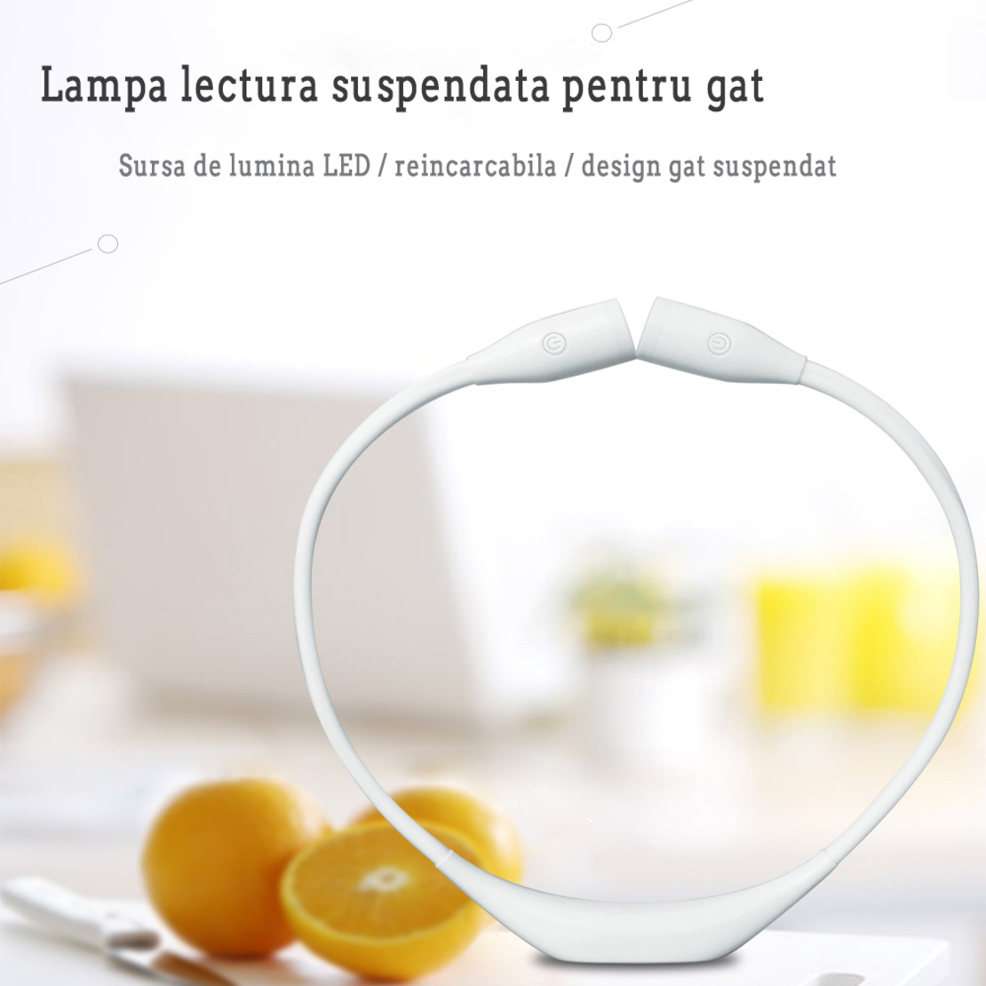 Lumina pentru Citit cu Pozitionare pe Gat, YWX, Flexibila, reincarcabila USB, Multifunctionala, cu 3 Tipuri De Lumina LED si 3 Nivele de Intensitate, Alb