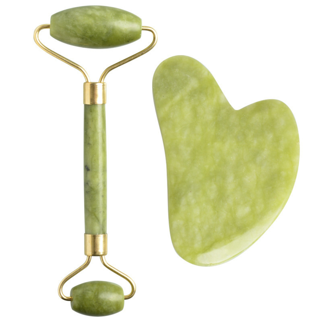 Set Rola Dubla Roller Jade si Piatra Guasha de Jad, Neo™, aparat / dispozitiv pentru masaj facial si corporal si drenaj limfatic, Verde