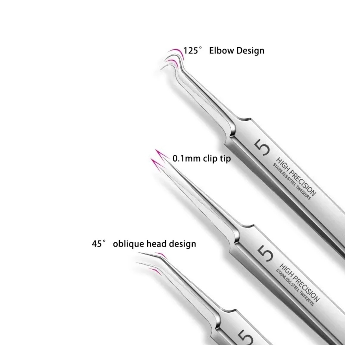 Set 7 pensete pentru extractie puncte negre, comedoane, acnee, ustensile cosmetice din inox, metalic, Neo™ Premium®