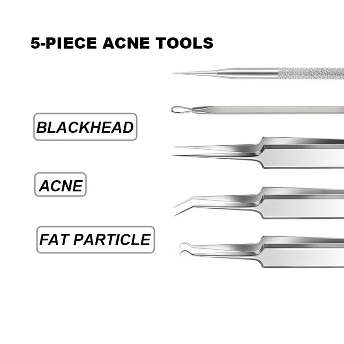 Set 7 pensete pentru extractie puncte negre, comedoane, acnee, ustensile cosmetice din inox, metalic, Neo™ Premium®