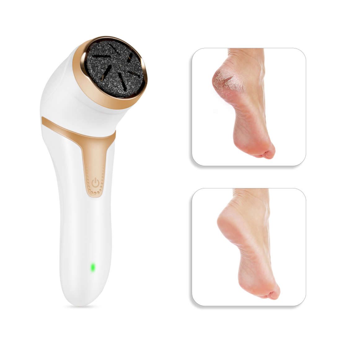 Pila electrica profesionala pentru talpi si calcaie Onebuy®, 3 Discuri rotative, Curatare umeda si uscata, Reincarcabila USB, 2 setari de viteza, Alb