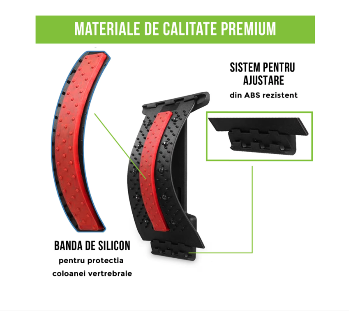 Dispozitiv Ortopedic NEO™ 3in1, pentru Suportul, Intinderea, Masajul si Relaxarea Zonei Lombare, Rosu