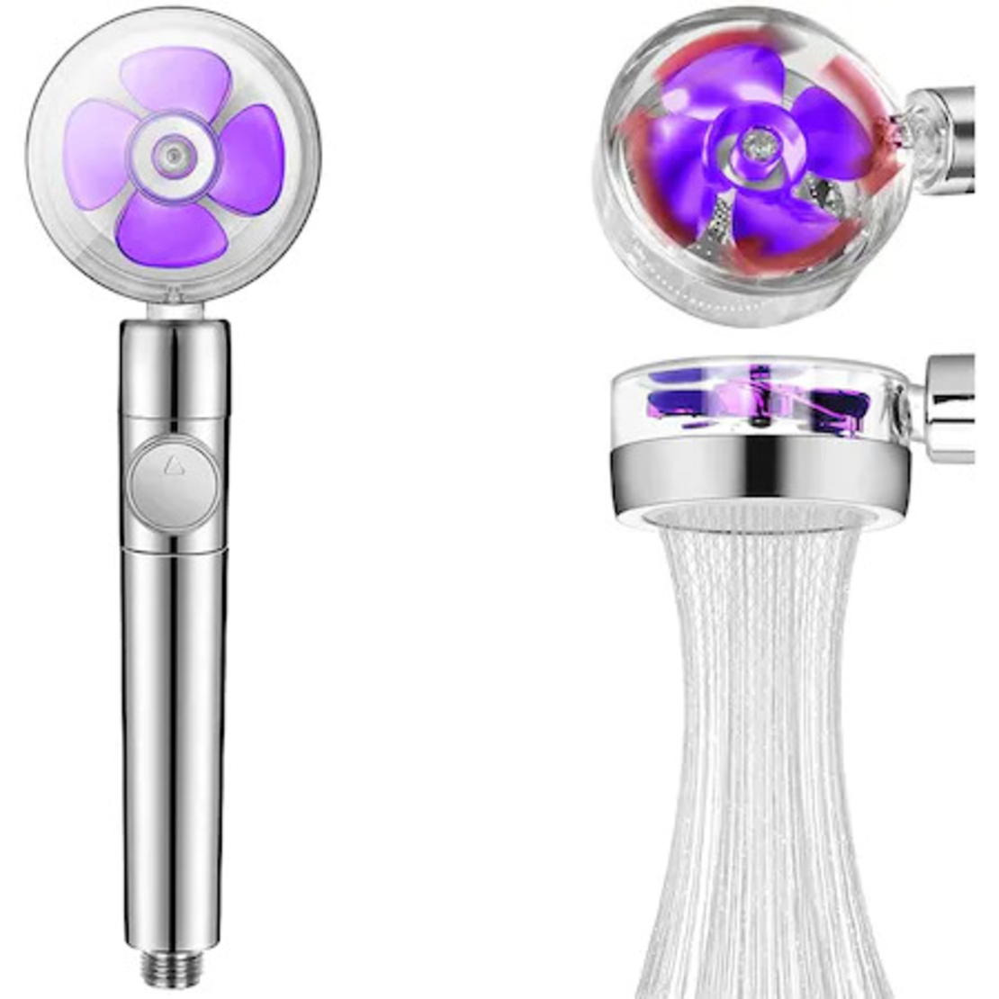 Para cap de dus SERALUNA®, elice speciale pentru cresterea presiunii apei, argintiu, on/off buton, filtru anti-calcar