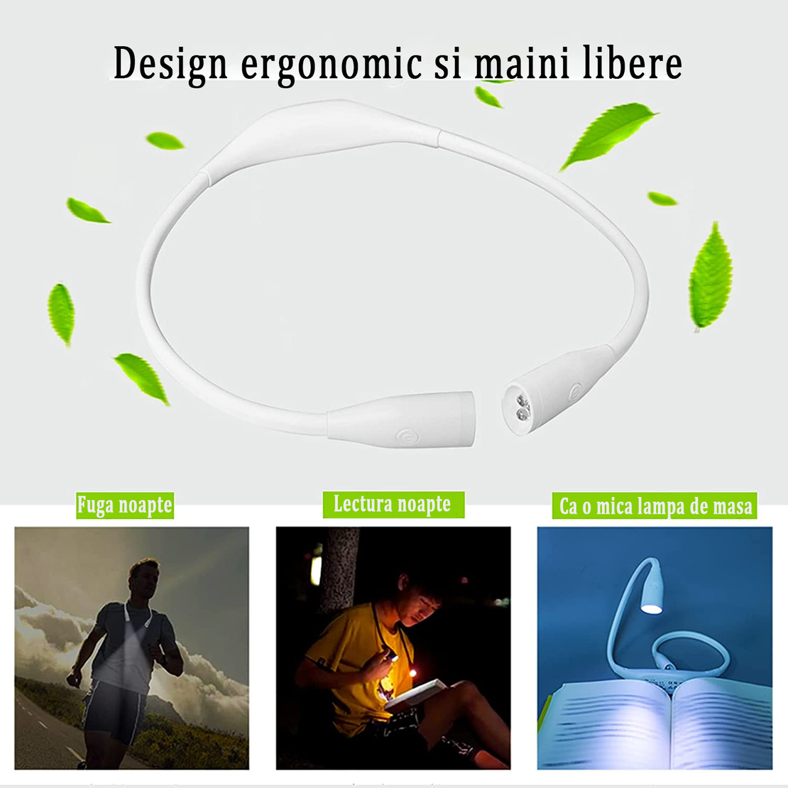 Lumina pentru Citit cu Pozitionare pe Gat, YWX, Flexibila, reincarcabila USB, Multifunctionala, cu 3 Tipuri De Lumina LED si 3 Nivele de Intensitate, Alb