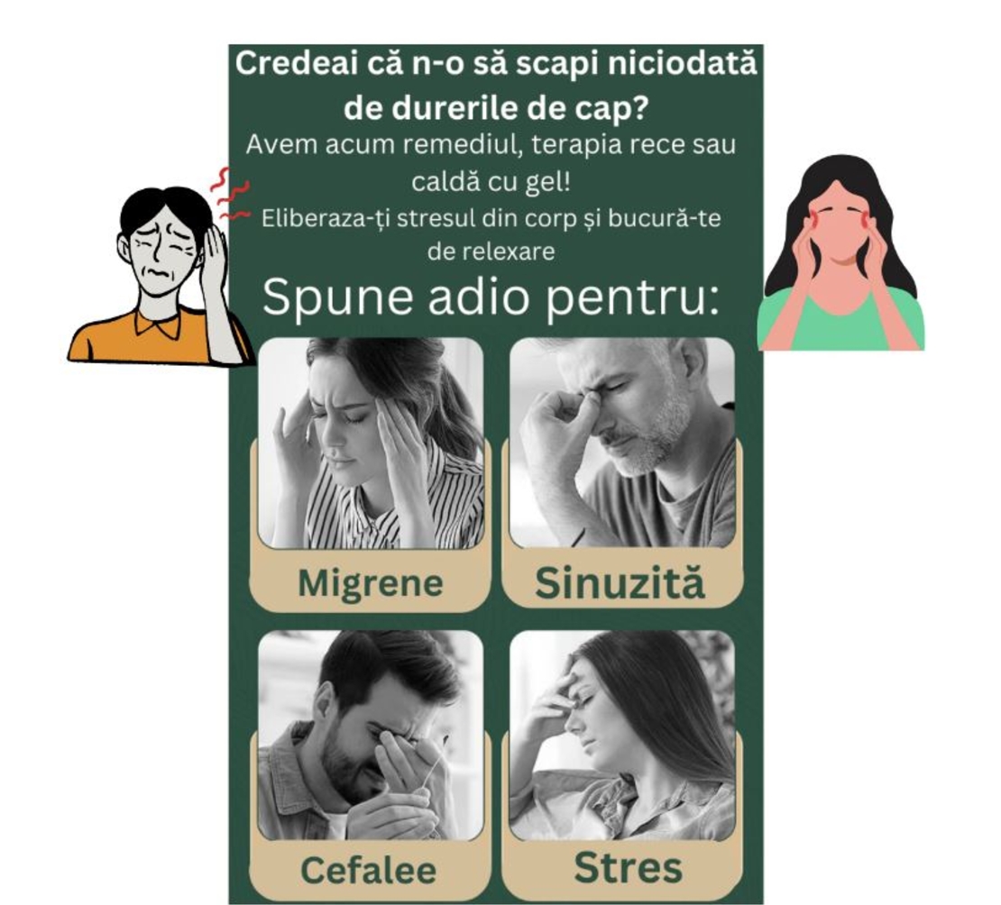Masca FunDays™ pentru comprese, migrene, dureri de cap, tensiune, terapie rece sau calda, cu gel, marime universala, Negru