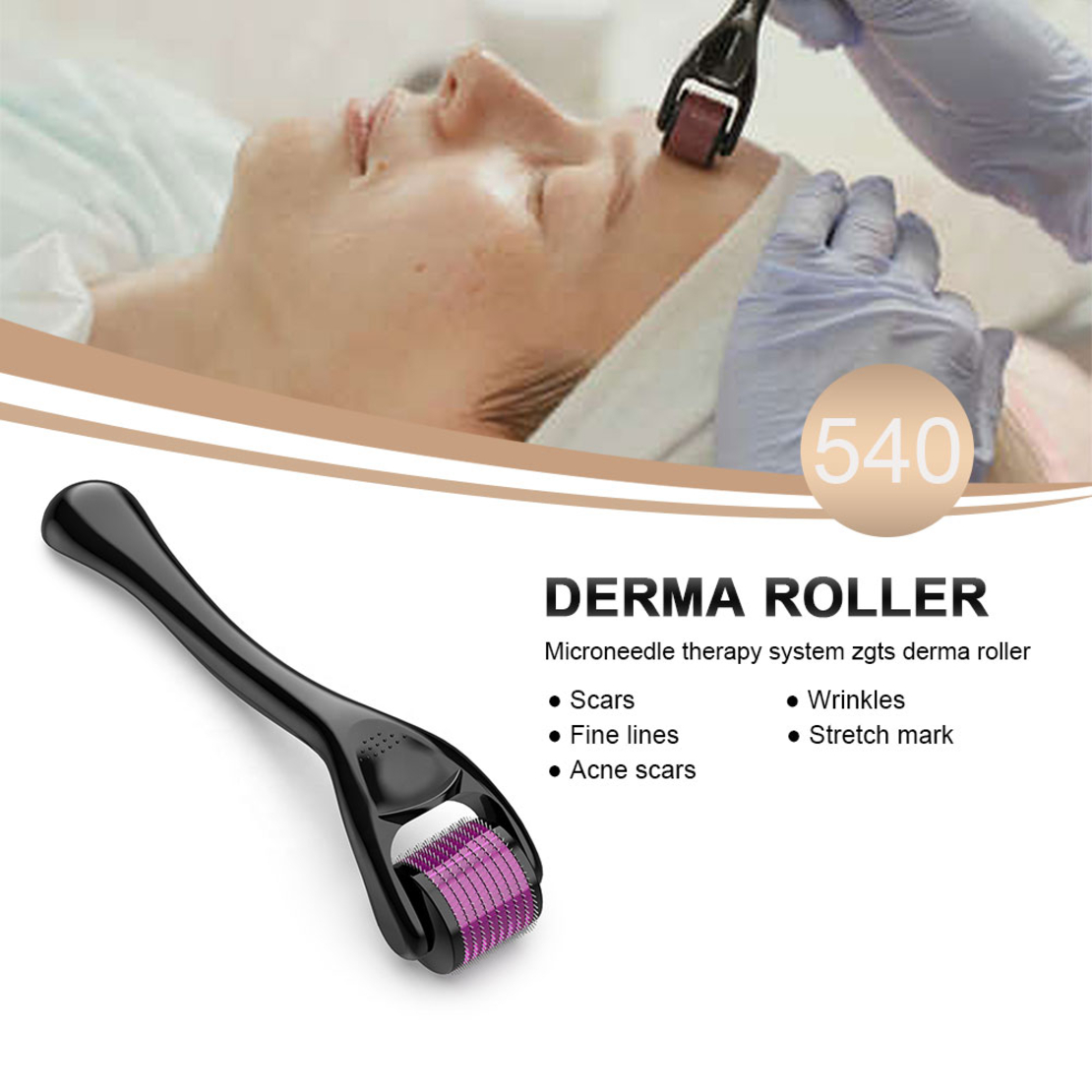 Aparat masaj facial Professional Neo™ Derma Roller Plus pentru regenerarea pielii si reducerea ridurilor si cicatricilor, 540 ace din titan