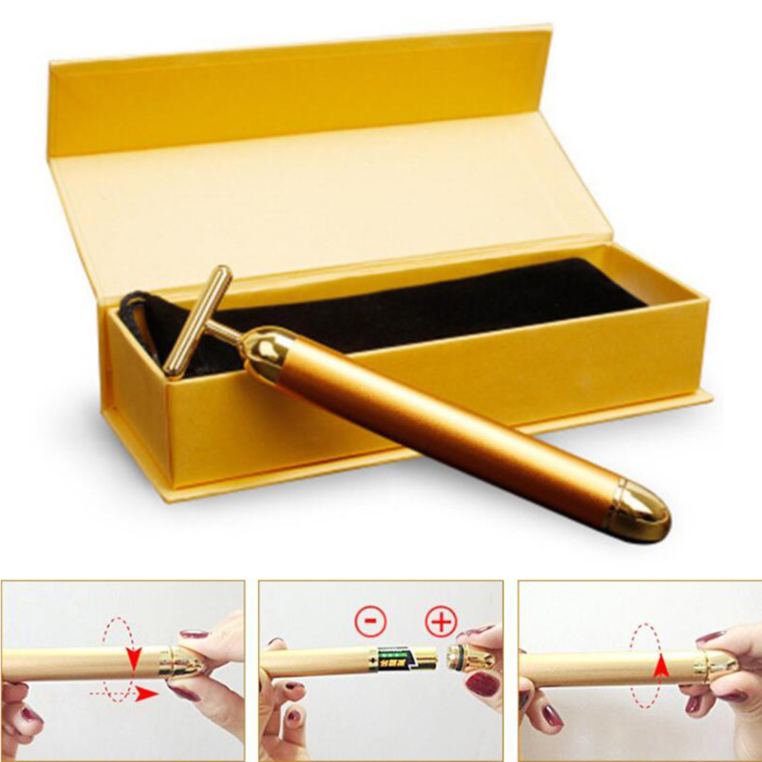 Aparat Masaj Facial Profesional, Neo™ Beauty Energy T Shape Bar, 24K Gold, Efect de Lifting Facial si Revitalizare a Tenului, Anti-Rid