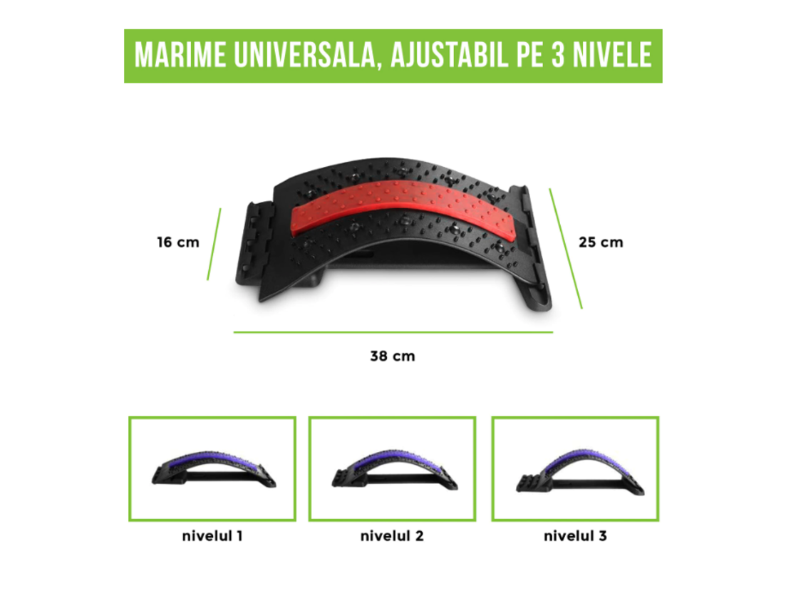 Dispozitiv Ortopedic NEO™ 3in1, pentru Suportul, Intinderea, Masajul si Relaxarea Zonei Lombare, Rosu