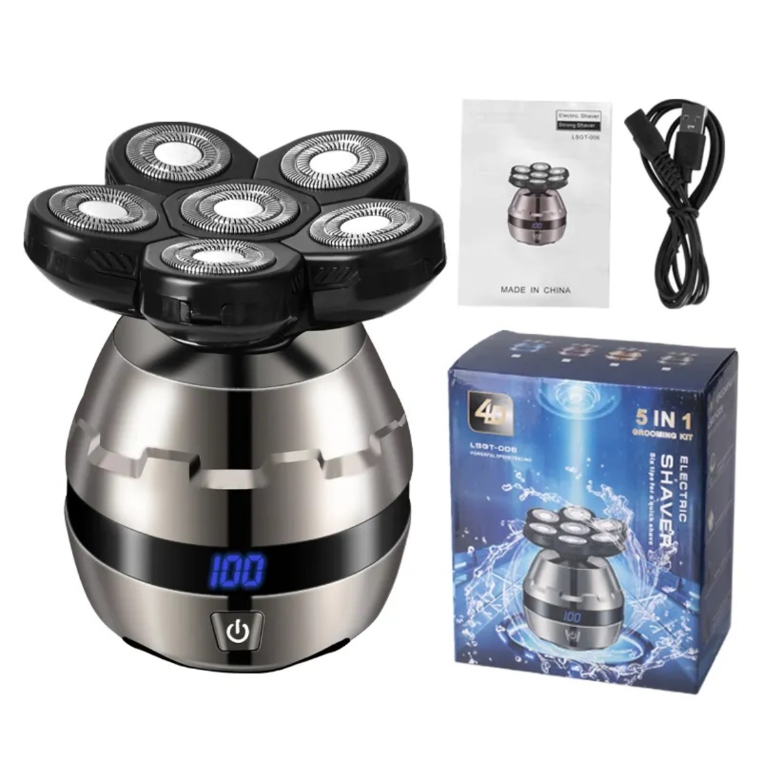 Aparat de ras electric 4D, Neo™ 7 Blade Samurai®, multifunctional, fara fir, incarcare USB, 100% rezistent la apa, 6 lame independente, usor de curatat, sistem 6 in 1, Silver