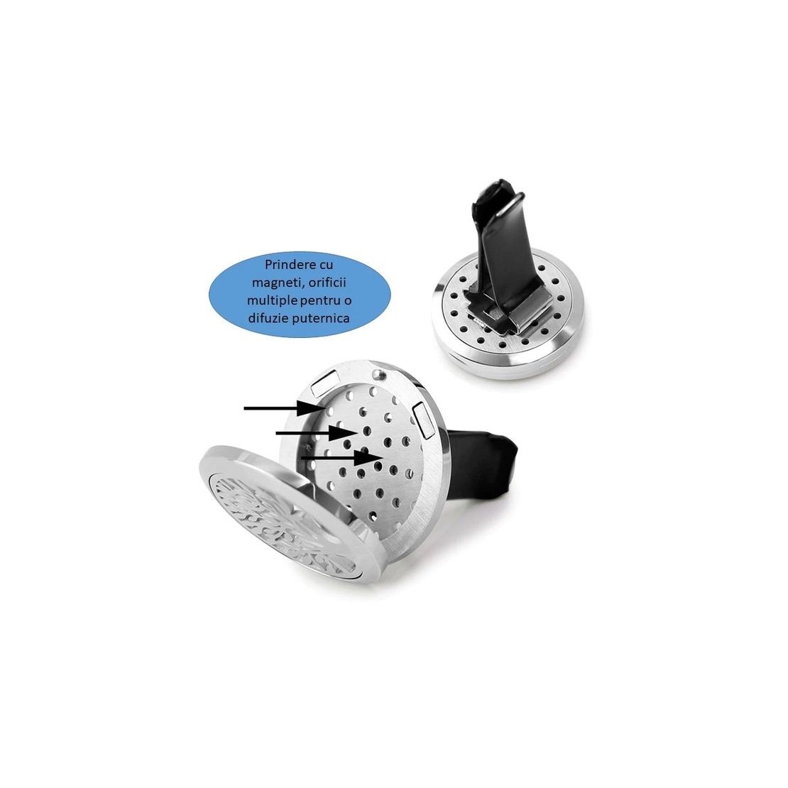 Difuzor aromaterapie Neo™ Aroma®, pentru uleiuri esentiale, Tree of Life, 10 discuri de fetru incluse, argintiu