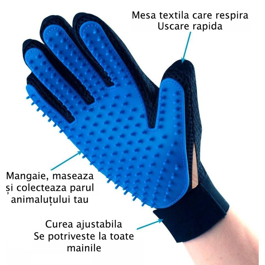 Manusa Perie de ingrijire si curatare caini, pisici si alte animale de companie, Neo™ Petty-Right®, Albastru cu negru