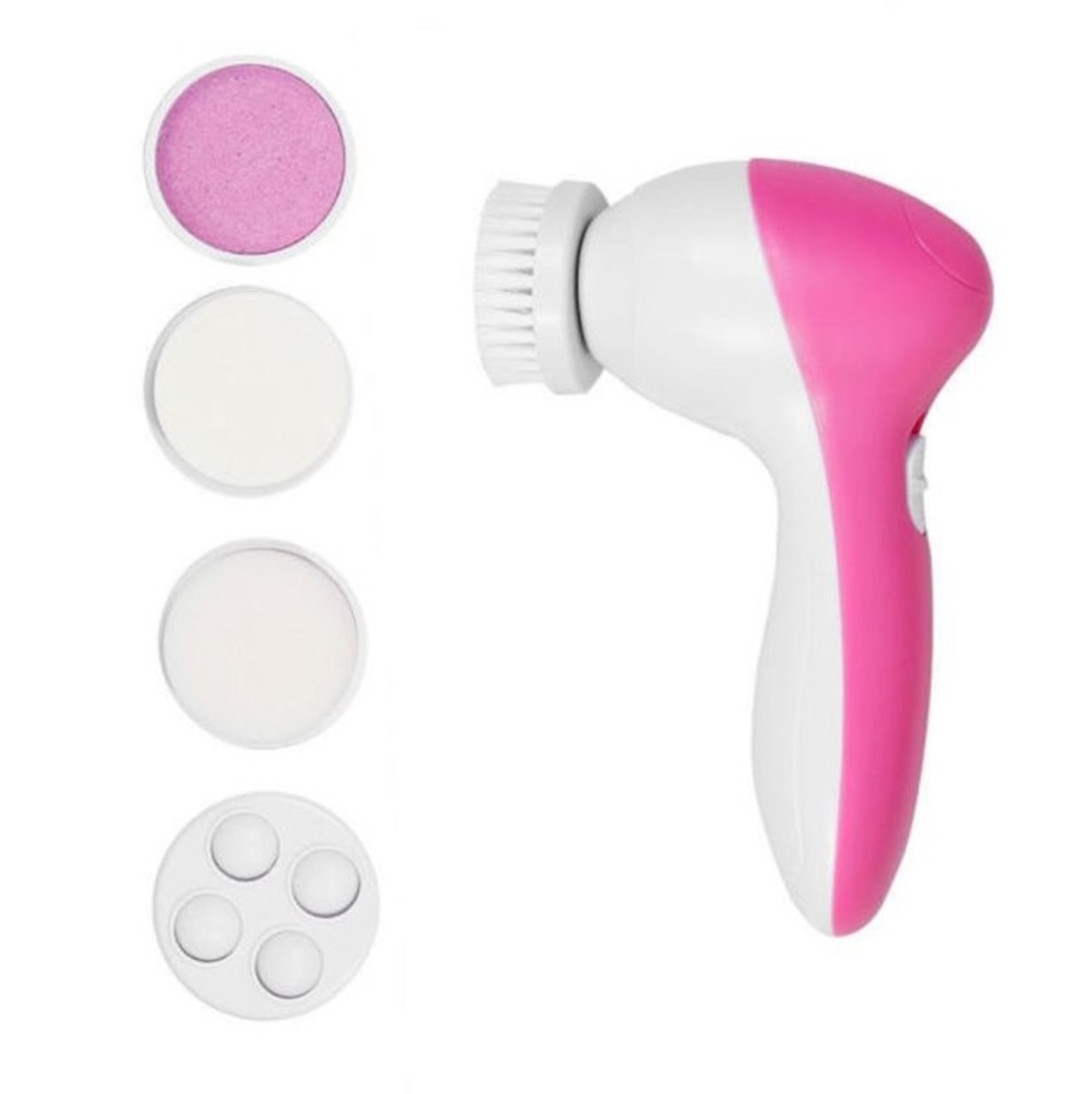 Perie Rotativa pentru curatare faciala si masaj 5 in 1, Neo™ Premium, cu 2 viteze, functie de reglare a vitezei, 5 capete perii interschimbabile,13x7cm, alb/roz