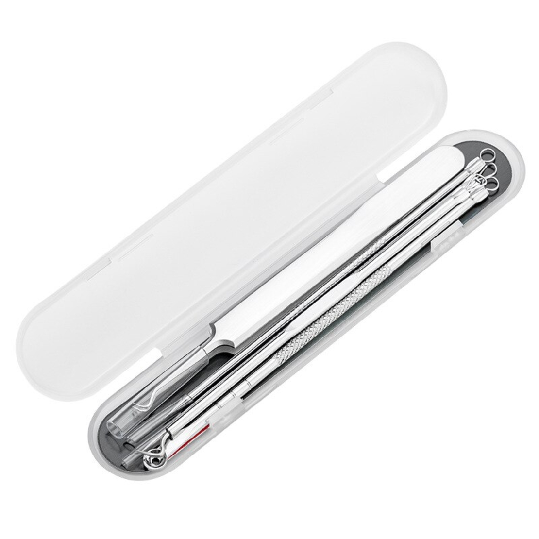 Set 5 pensete pentru extractie puncte negre, comedoane, acnee, ustensile cosmetice din inox, metalic, Neo™ Premium®
