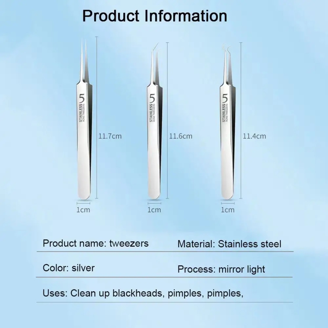 Set 6 pensete pentru extractie puncte negre, comedoane, acnee, ustensile cosmetice din inox, metalic, Neo™ Premium®