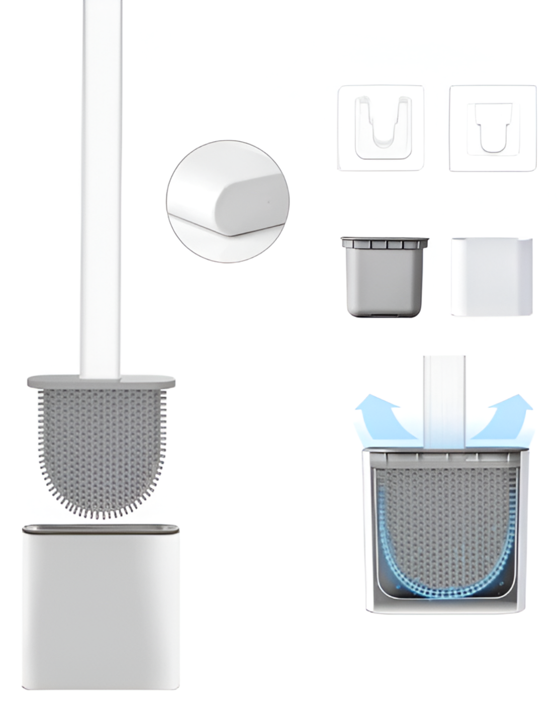 Perie de Silicon pentru Toaleta. cu Suport din Plastic, Aspect Modern, Alb, Neo™