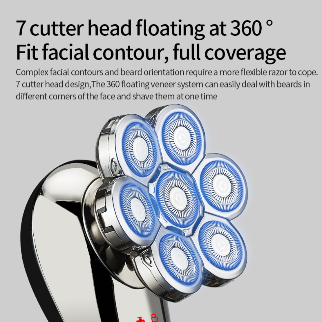 Aparat de ras electric 7D, Neo™ 7 Blade Samurai®, multifunctional, fara fir, incarcare USB, 100% rezistent la apa, 7 lame independente, usor de curatat, sistem 7 in 1, Silver
