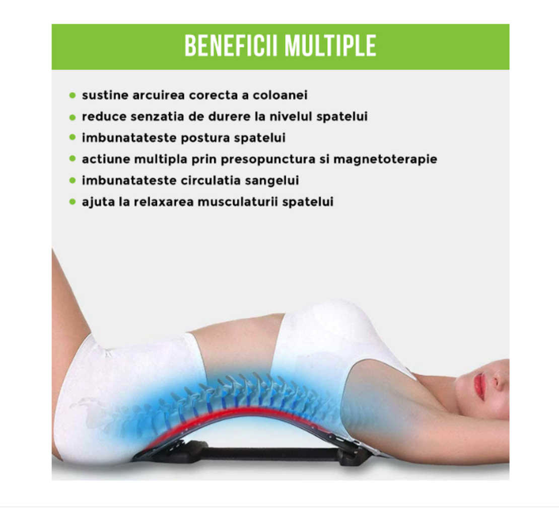 Dispozitiv Ortopedic NEO™ 3in1, pentru Suportul, Intinderea, Masajul si Relaxarea Zonei Lombare, Rosu
