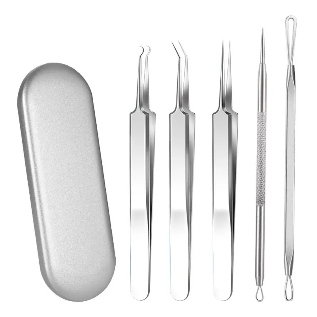 Set 7 pensete pentru extractie puncte negre, comedoane, acnee, ustensile cosmetice din inox, metalic, Neo™ Premium®