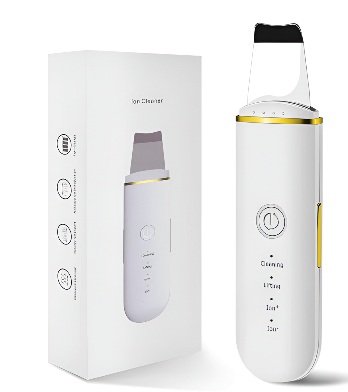 Aparat de curatare faciala cu ultrasunete NEO™, lifting ten, skin scrubber, indepartare puncte negre, hidratare, peeling, Alb
