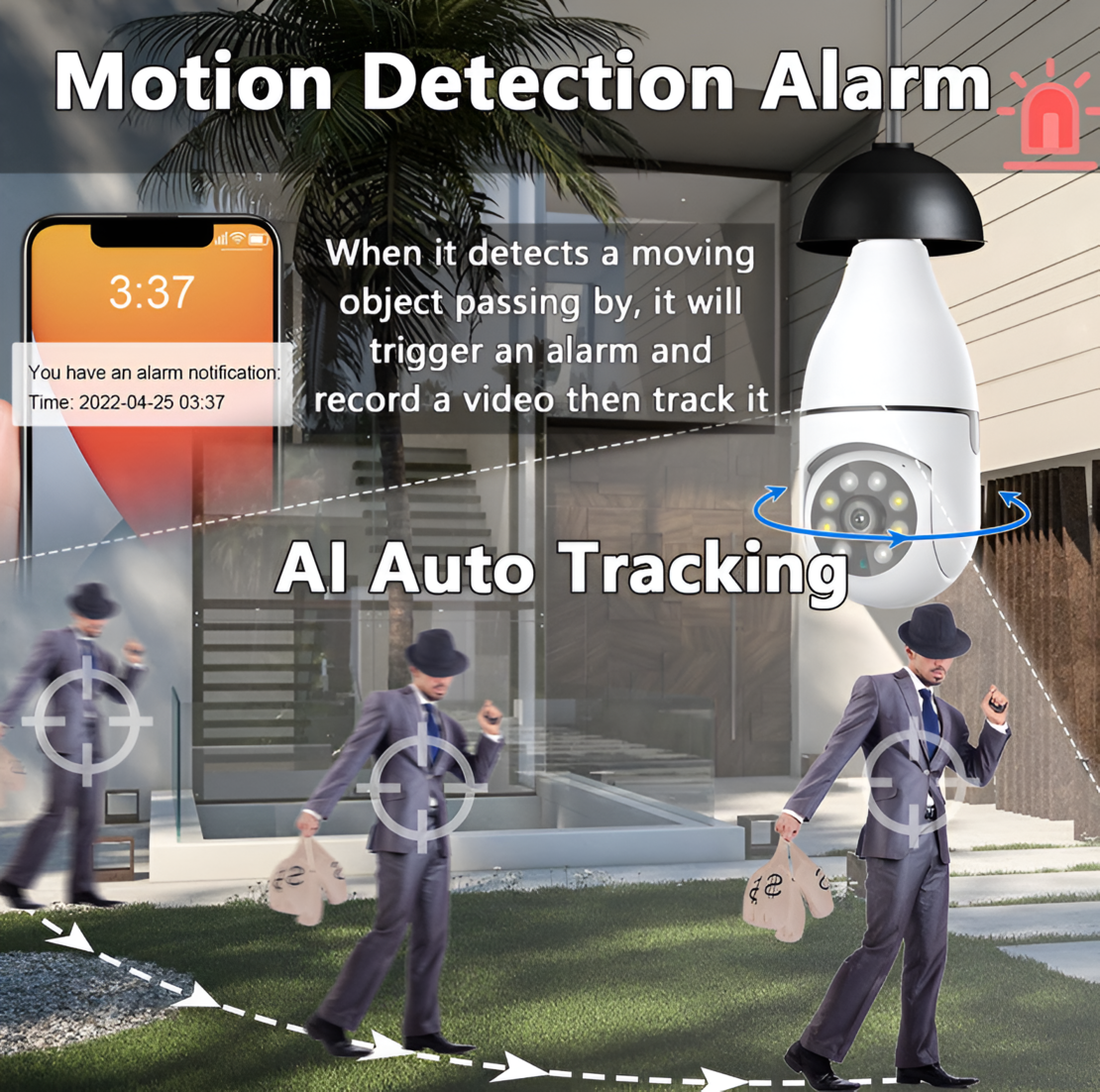 Camera IP PTZ Wireless NEO™, cu Viziune de noapte Audio bidirectional, Urmarire Automata, E27, Tip Bec, Wifi 4MP
