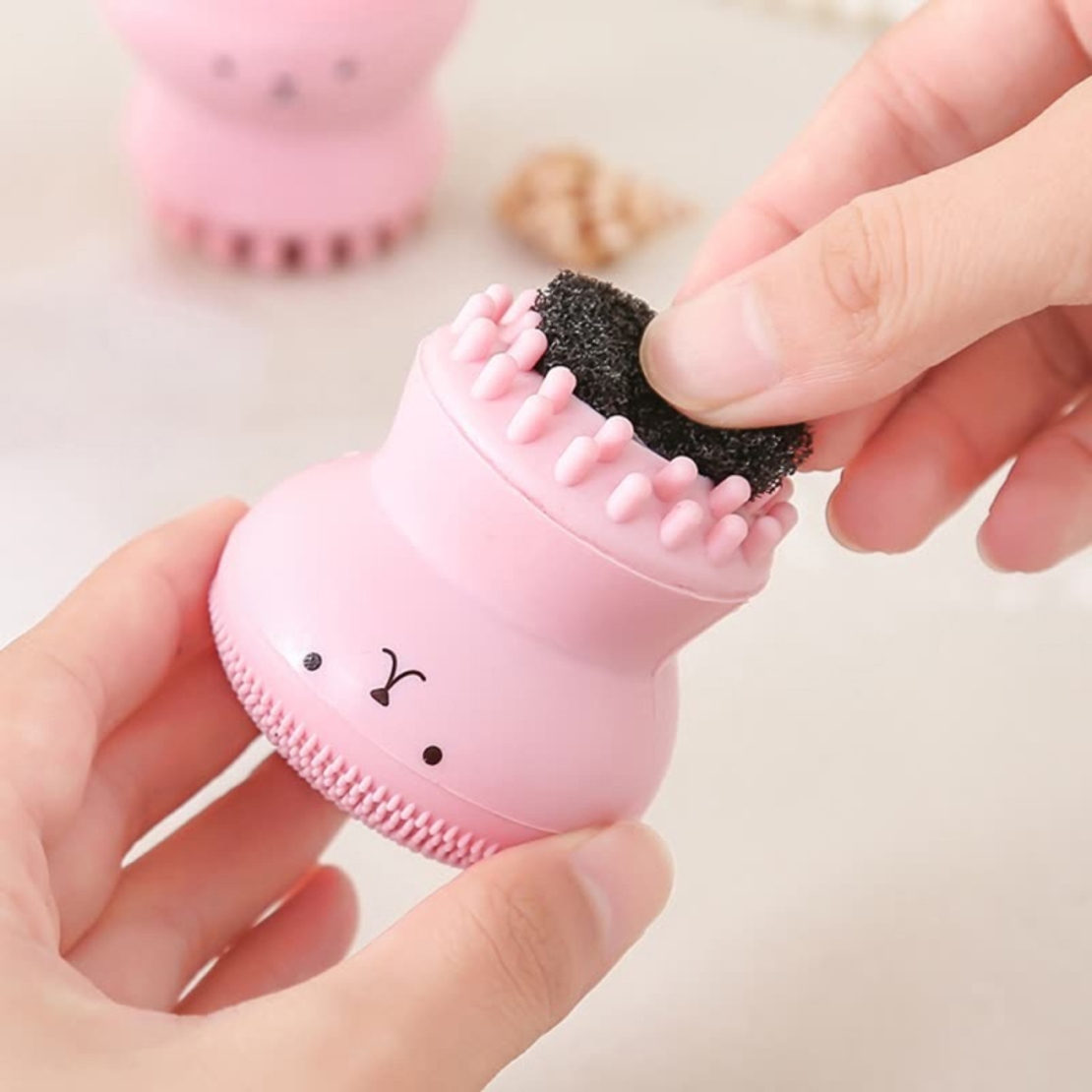 Dispozitiv curatare faciala si exfoliere din silicon, cu burete absorbant, deschide porii si inlatura delicat impuritatile, Neo™ Octopus, Roz