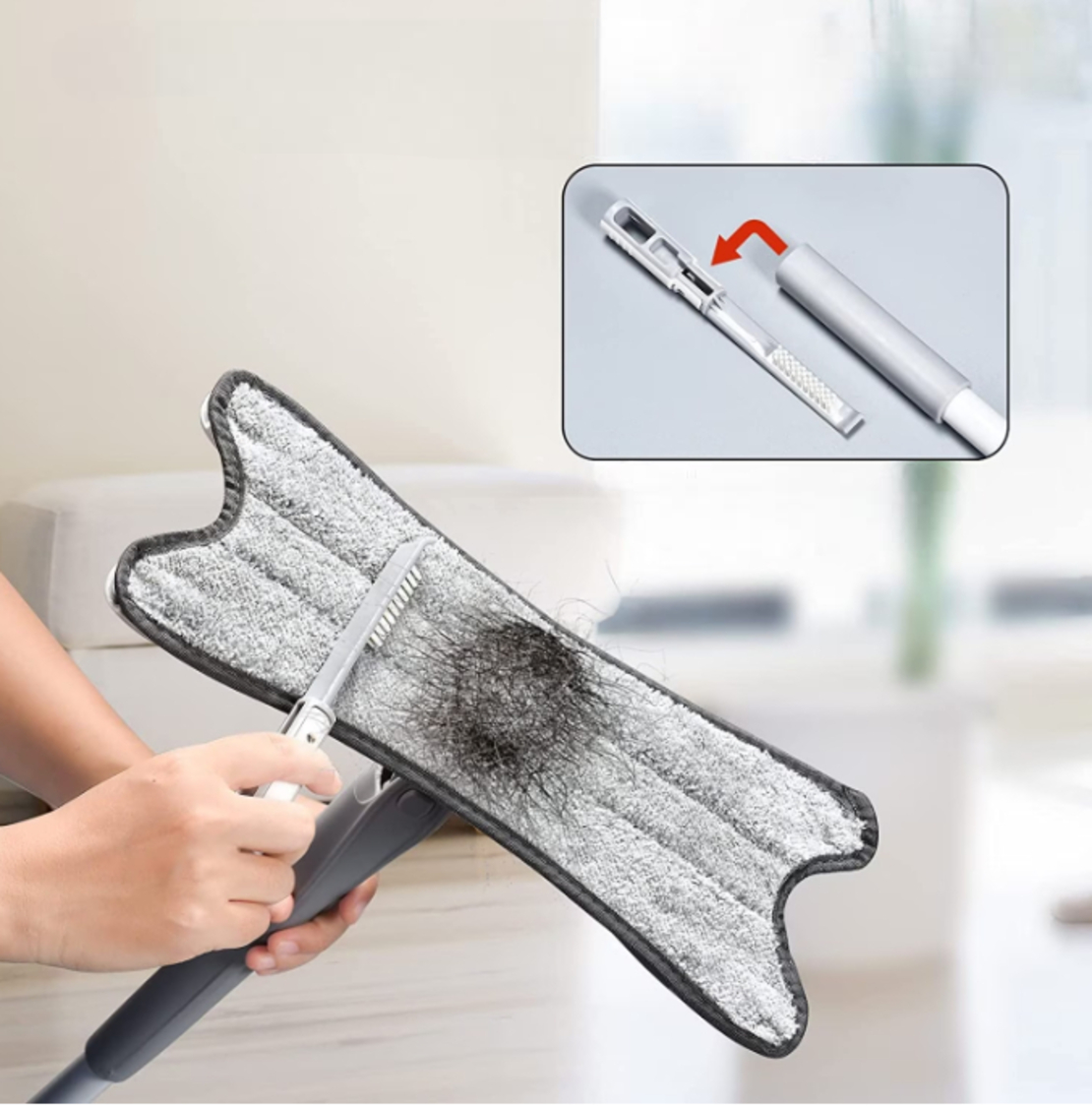 Mop cu Burete Neo™ din Fibre cu Stoarcere, Tip X, Plat, Gri