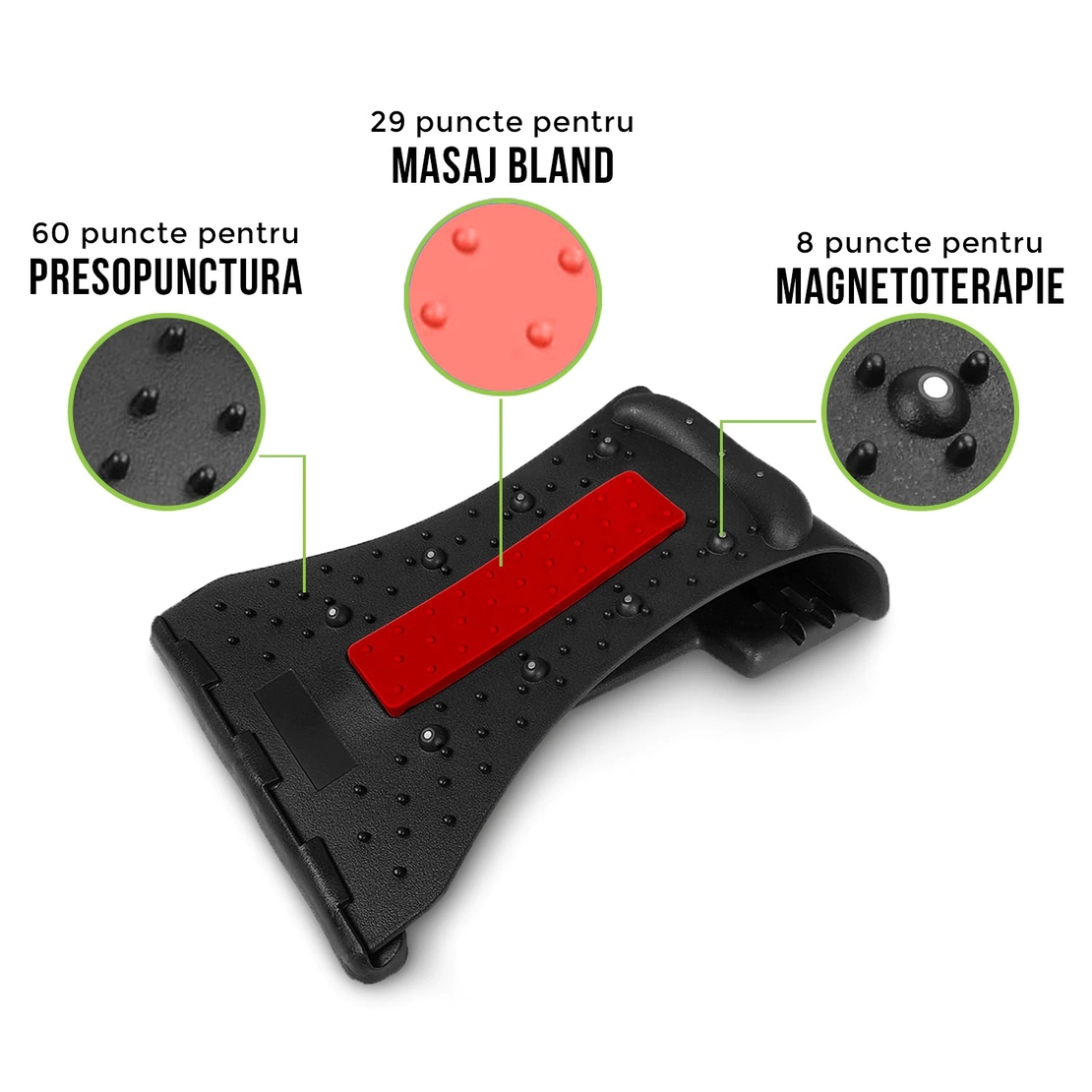 Dispozitiv de Masaj Lombar Neo™ cu Functie de Presopunctura si Stretching maxim 150 kg, Rosu
