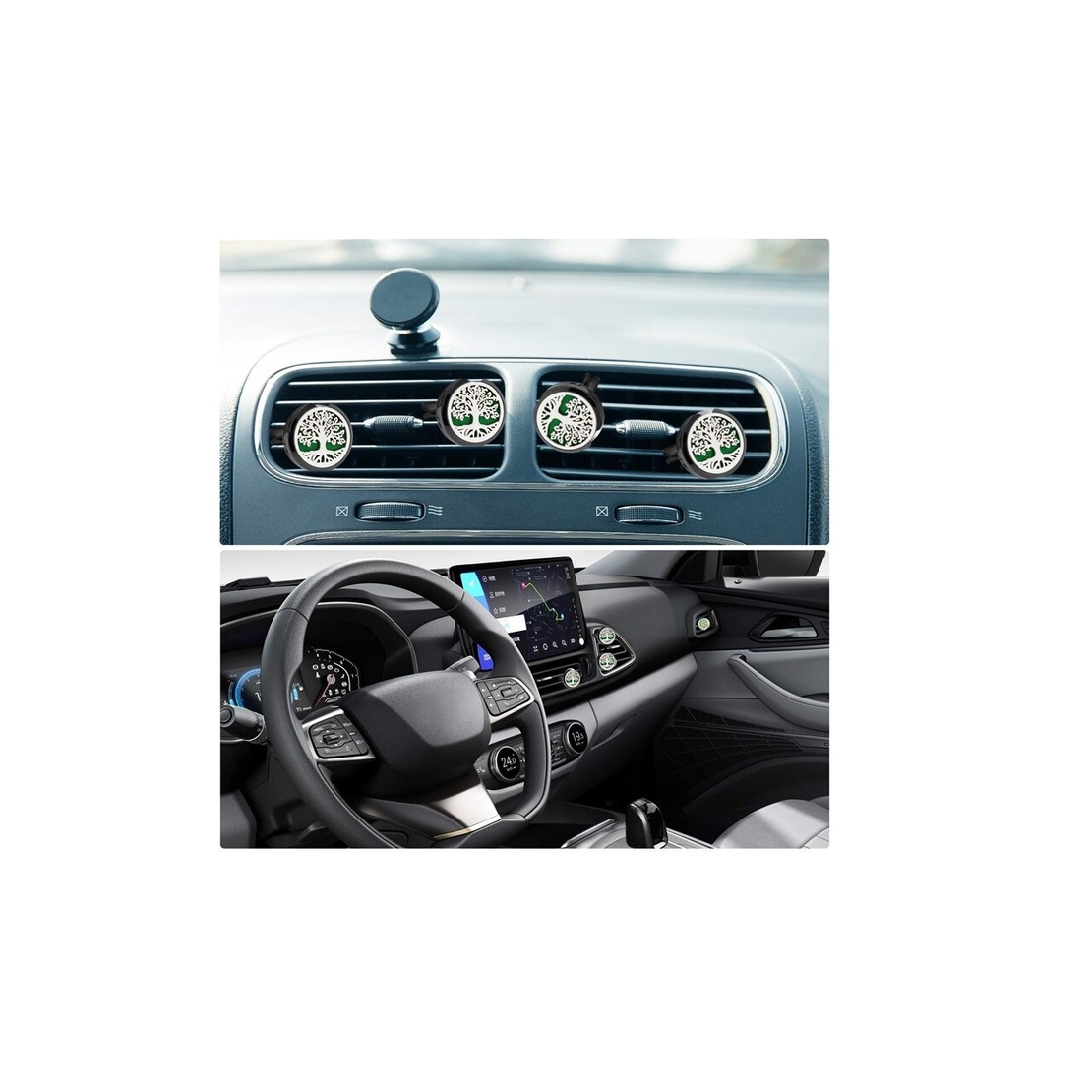 Difuzor auto aromaterapie Neo™ Aroma®, pentru uleiuri esentiale, Tree of Life, 1 pad burete inclus, argintiu / negru
