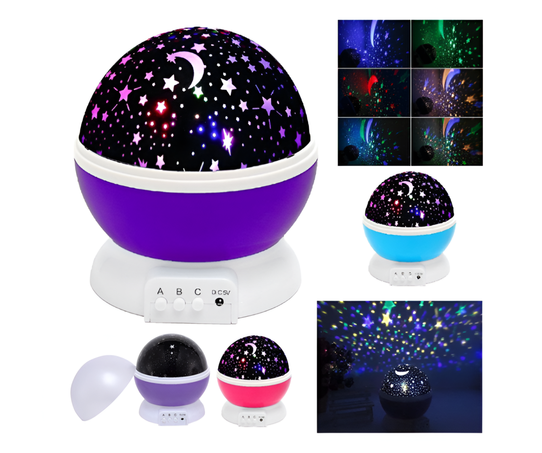 Lampa de Veghe pentru Copii cu Proiectii de Stele si Luna, Functie de Rotatie, Mov, Neo™