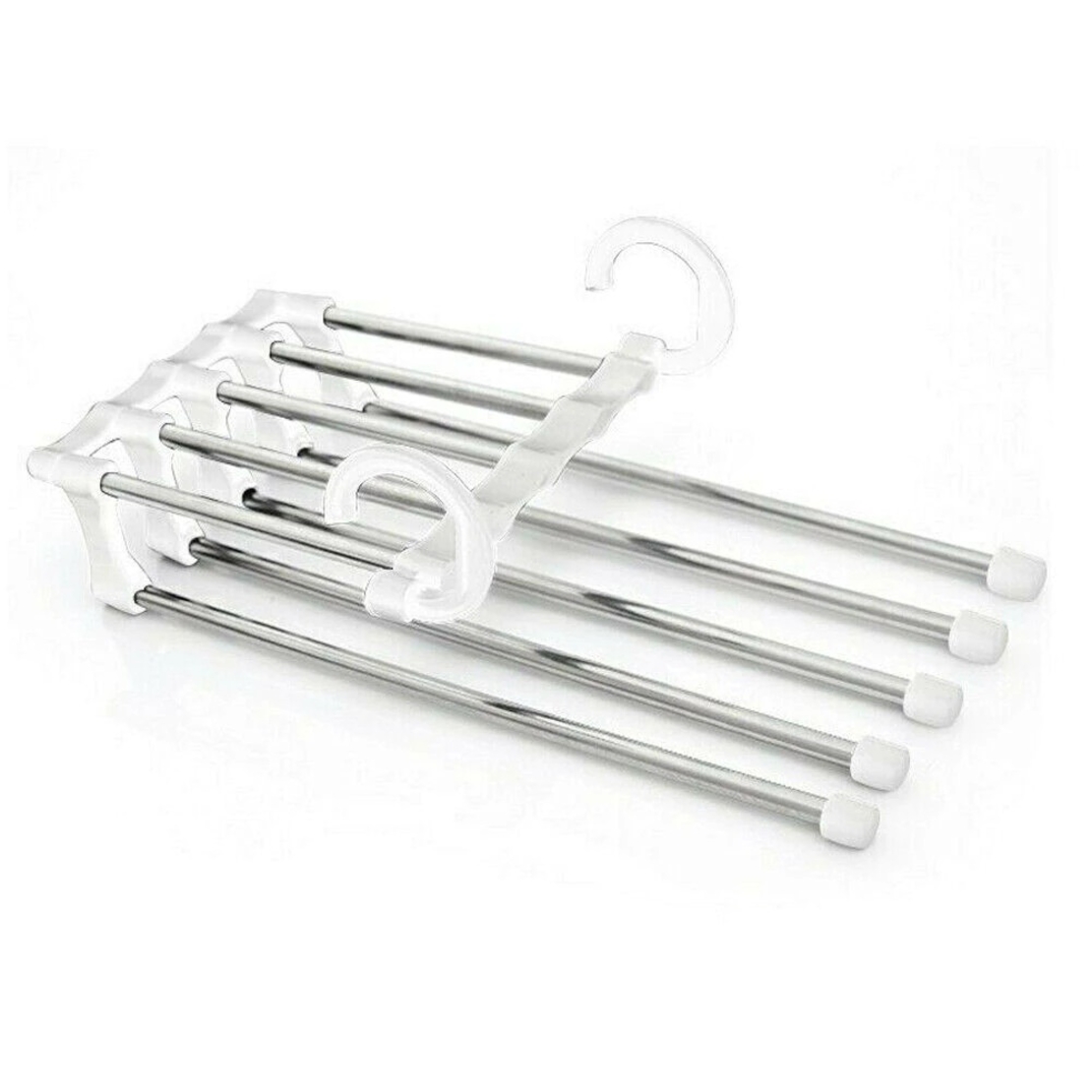 Umeras Pliabil Neo™ Organizator Compact® pentru perechi de pantaloni, cu tije din inox, 48 x 15 cm, Carlige Albe