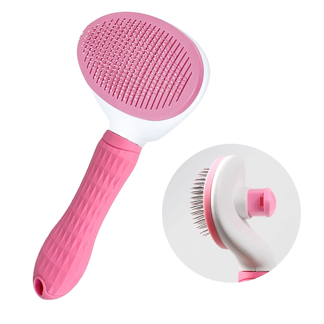 Perie cu buton auto-curatare pentru animale, Neo™ Pet-Pet®, utila in curatarea si ingrijirea parului, 20x10x6 cm, pisici, caini, iepuri, roz