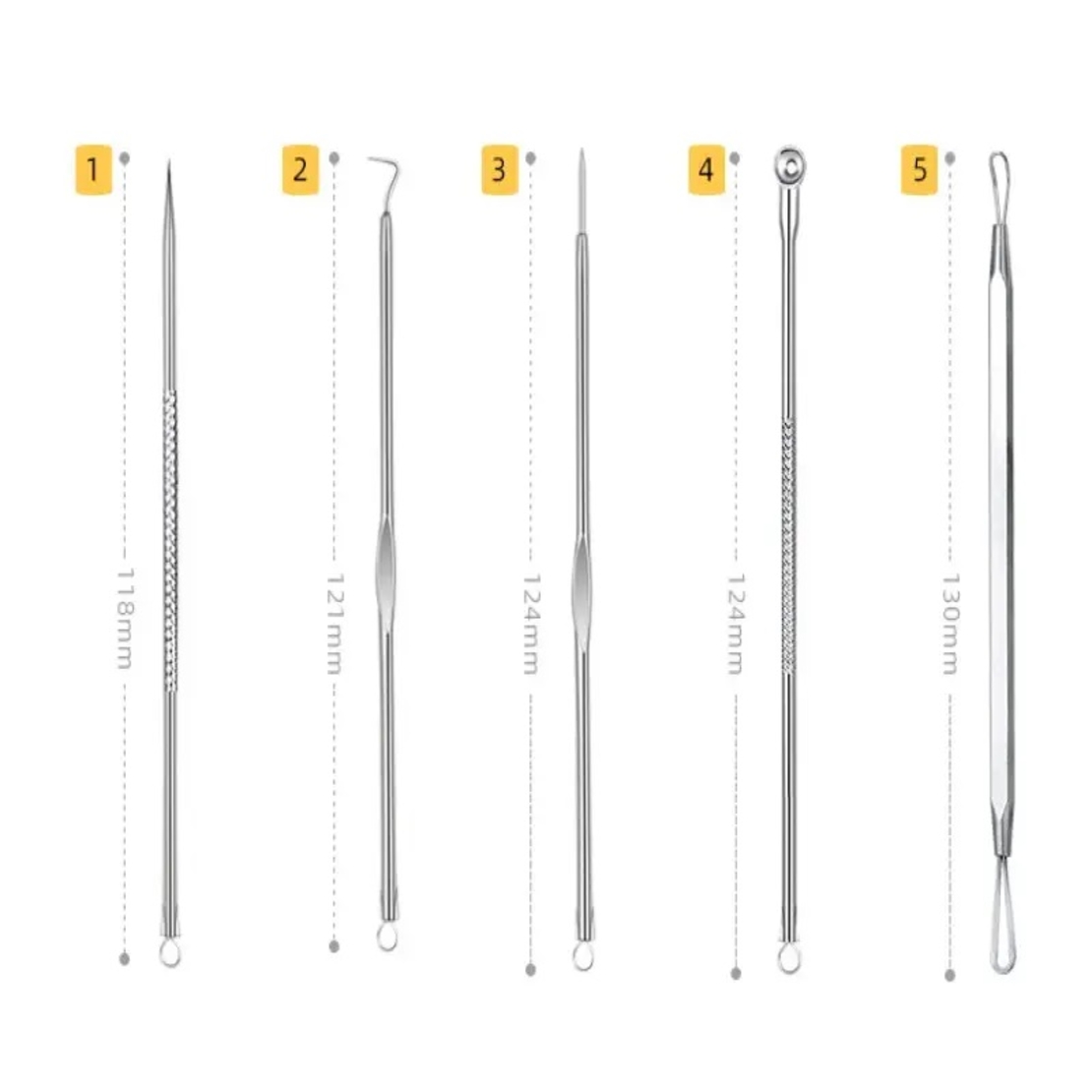 Set 8 pensete pentru extractie puncte negre, comedoane, acnee, ustensile cosmetice din inox, metalic, Neo™ Premium®