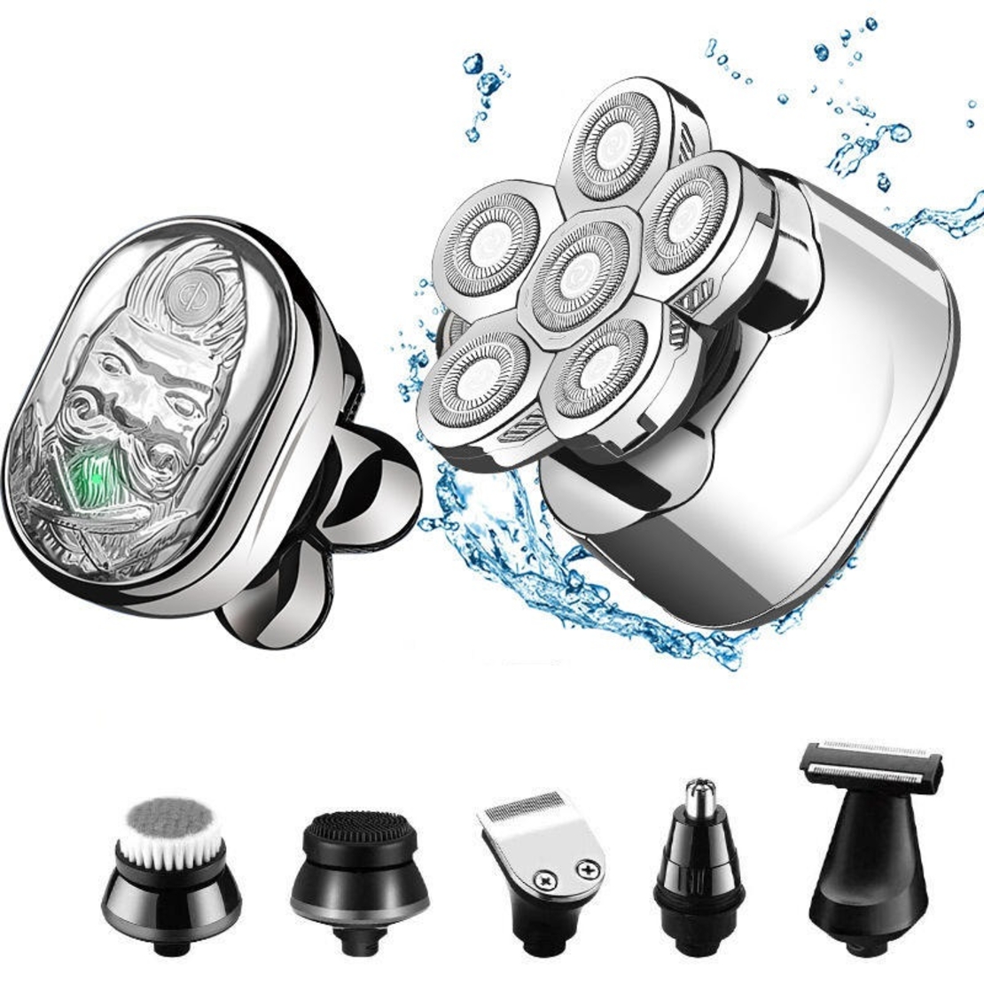 Aparat de ras electric 6D, Neo™ 6 Blade Samurai®, multifunctional, fara fir, incarcare USB, 100% rezistent la apa, 6 lame independente, usor de curatat, sistem 6 in 1, Silver