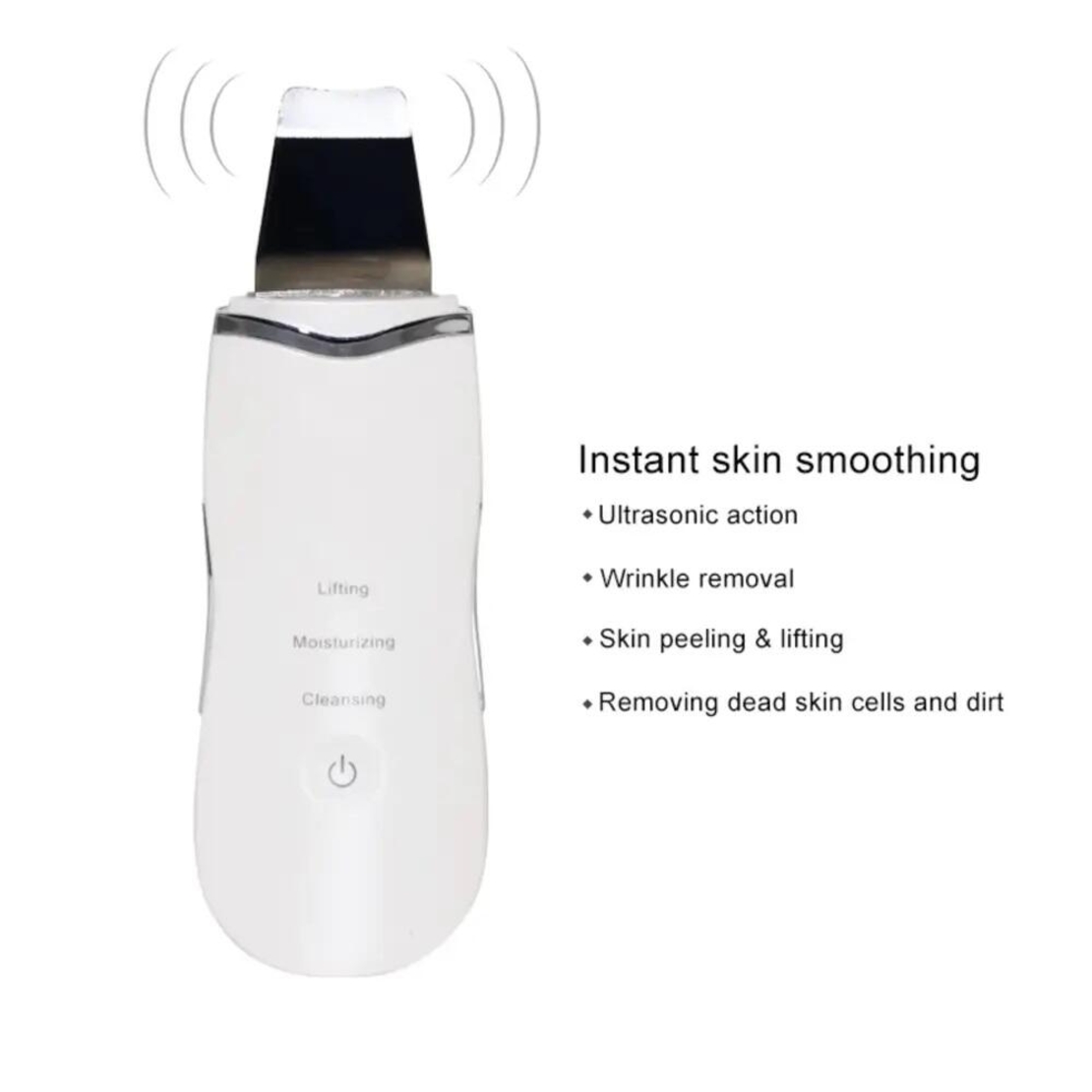 Aparat de curatare faciala cu ultrasunete, indepartare puncte negre, hidratare, curatare ten, anti rid, anti imbatranire, acumulator, alb