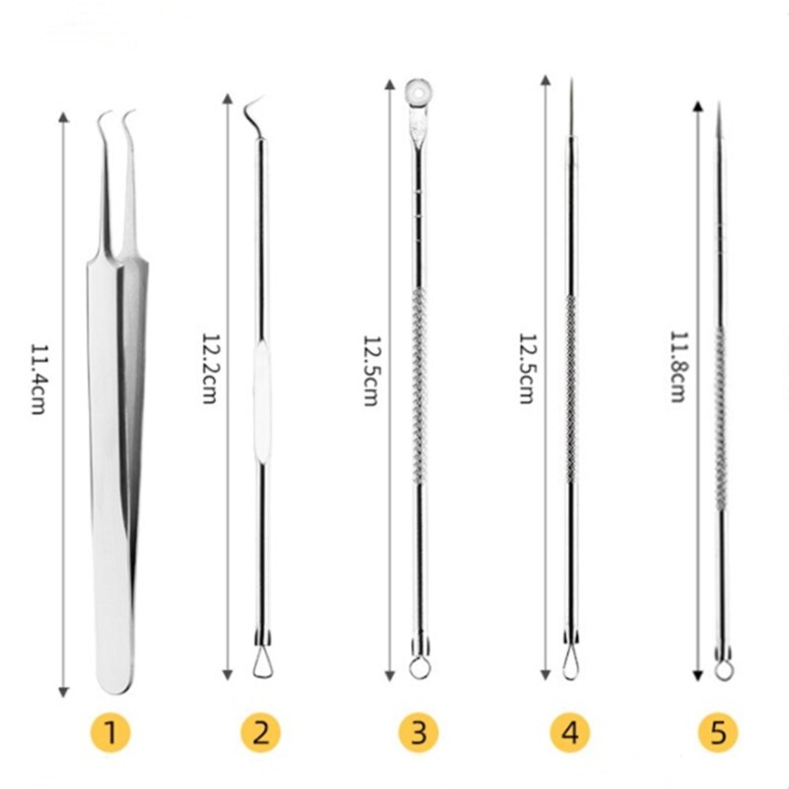 Set 5 pensete pentru extractie puncte negre, comedoane, acnee, ustensile cosmetice din inox, metalic, Neo™ Premium®