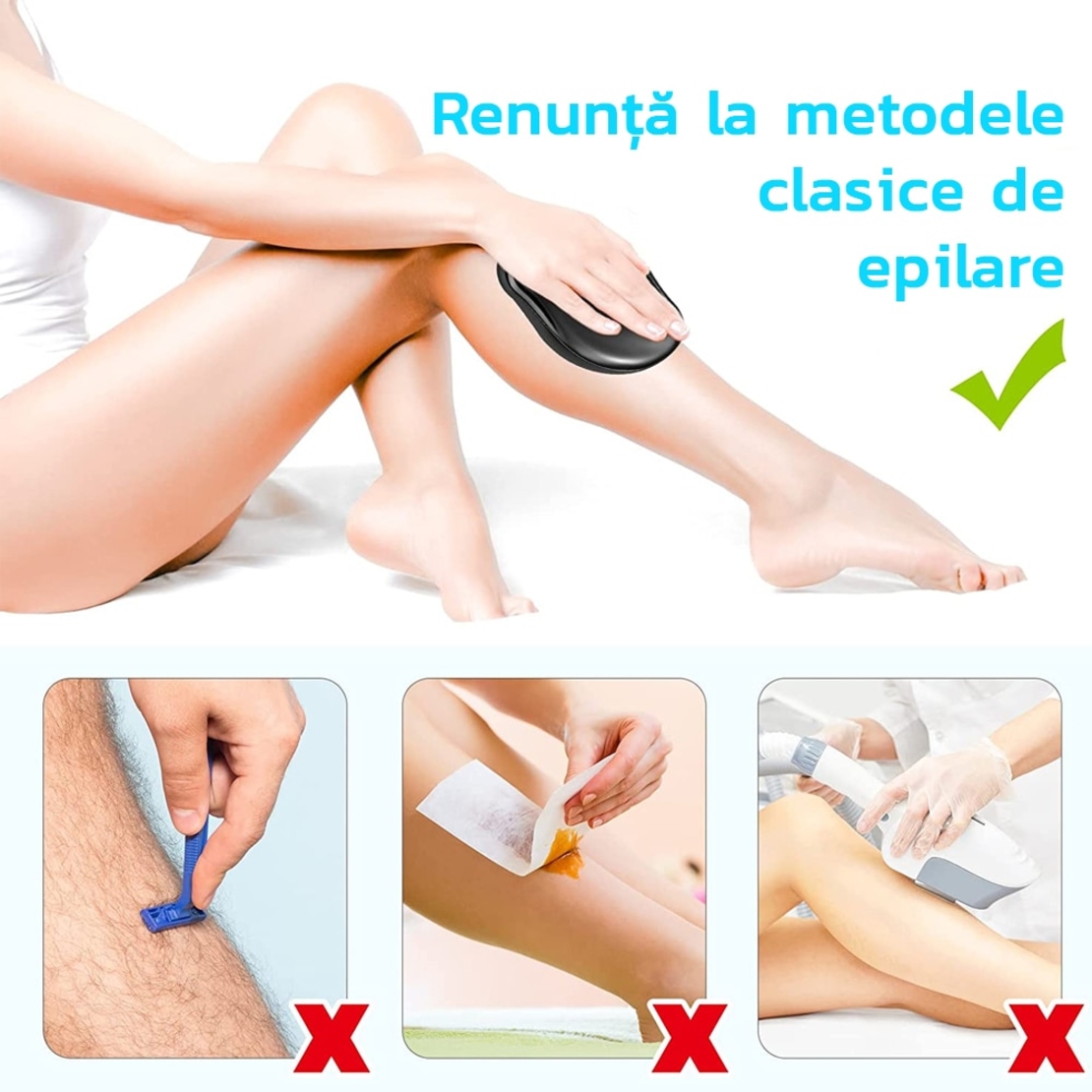 Epilator cu Cristale Zenino - Eliminarea Parului prin Frecare, Fara Durere, Unisex, Portabil, IP67, Turcoaz