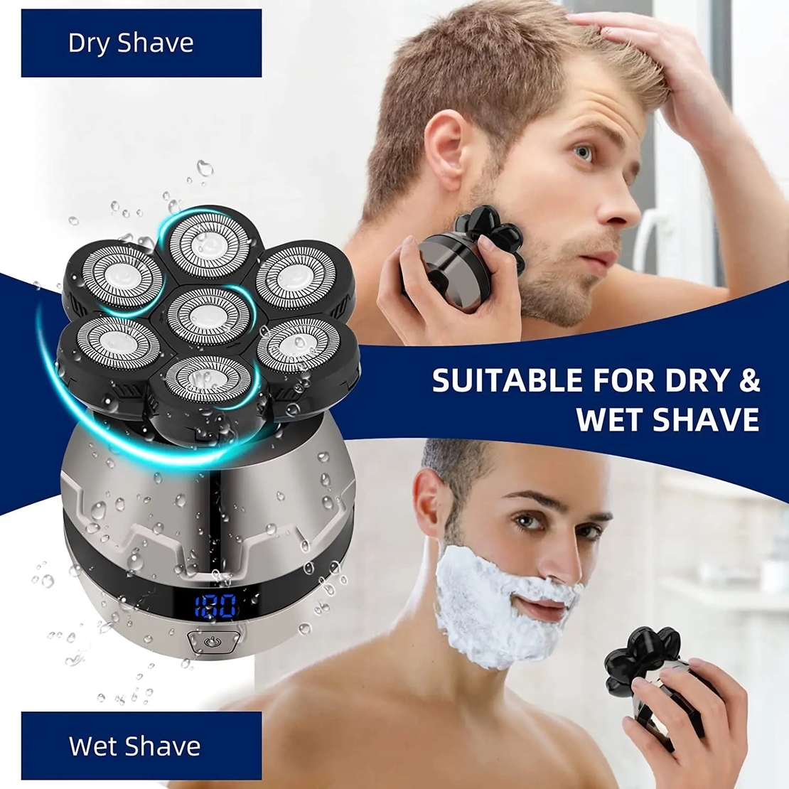 Aparat de ras electric 4D, Neo™ 7 Blade Samurai®, multifunctional, fara fir, incarcare USB, 100% rezistent la apa, 6 lame independente, usor de curatat, sistem 6 in 1, Silver